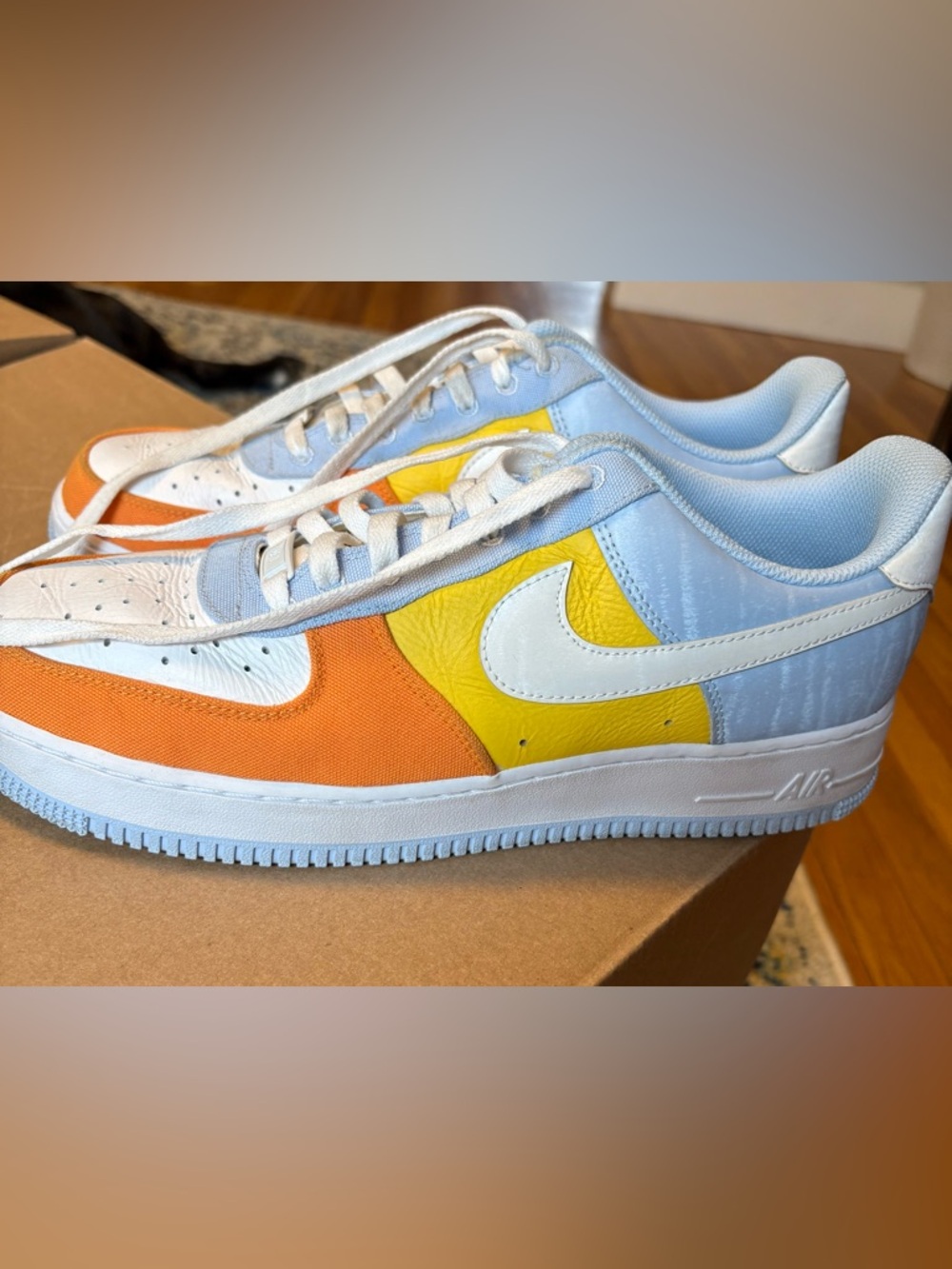 Nike Air Force 1 Sneakers in Orange, Yellow & Light Blue, Men 10.5